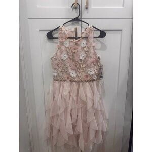 Girls Taupe Embroidered Lace Dress With Ruffle Skirt Size 16.5 Rare Editions Mad